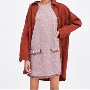 Zara Trafaluc Multicolor Short Sleeve Fringed Tweed Dress SM